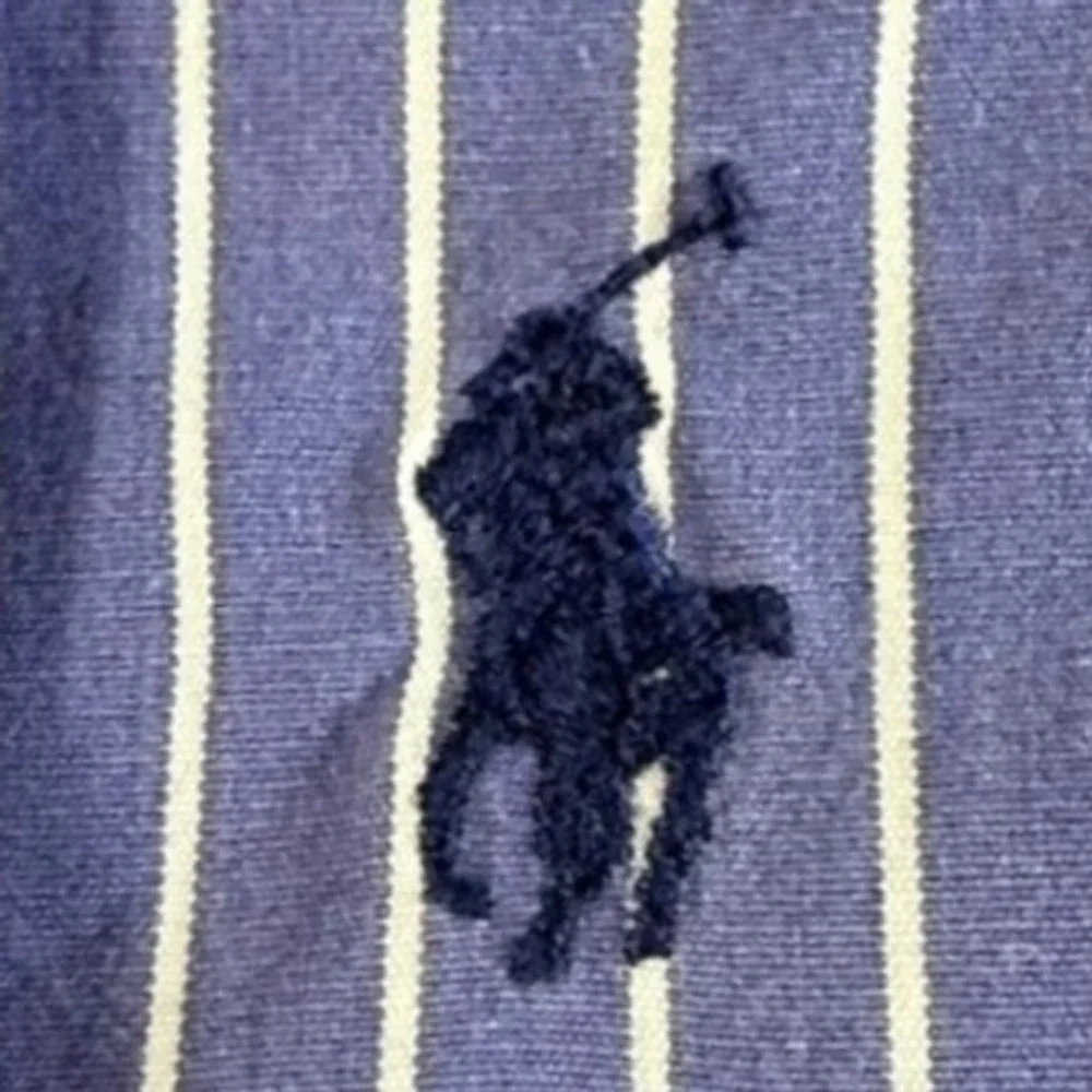 Ralph Lauren Button Down Shirt Mens Large Custom Fit Striped Blue Two Ply Cotton